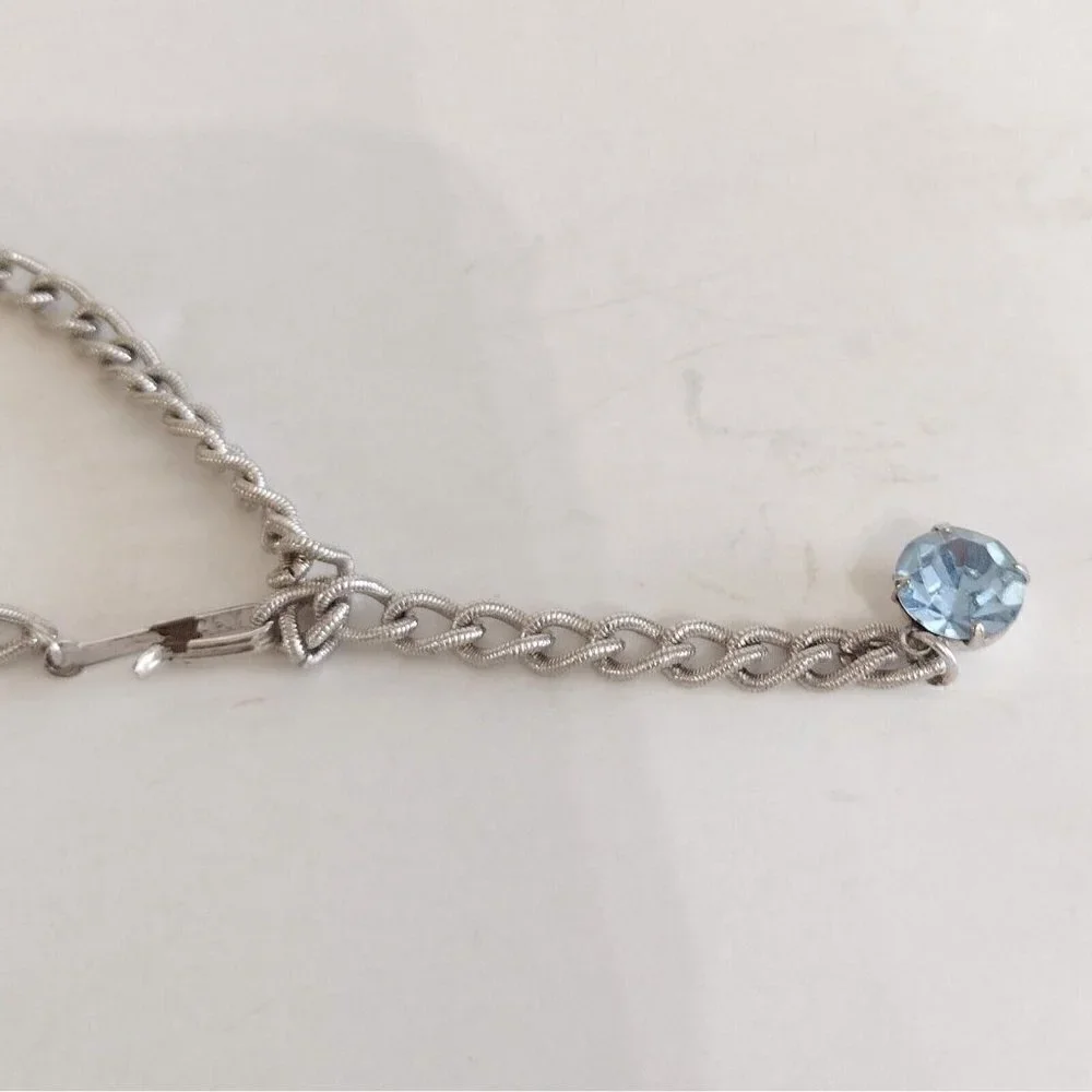 Vintage Star Brand Jewelry Choker Necklace Screw Back Earrings Blue Rhinestones